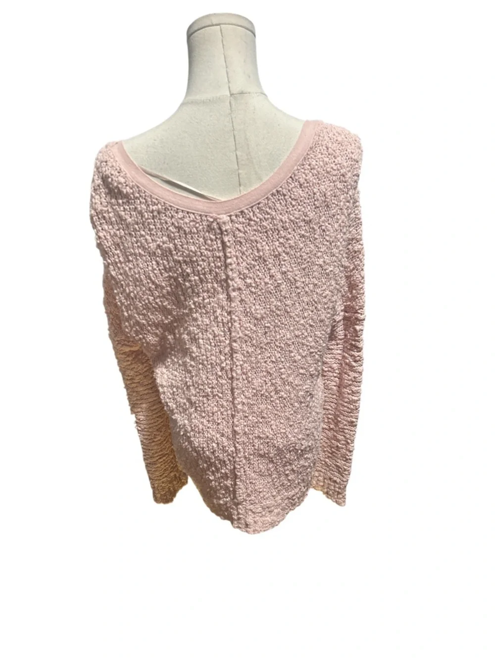 Free People Songbird Sweater XS Pink Oversized V Neck Cotton Knit Pullover